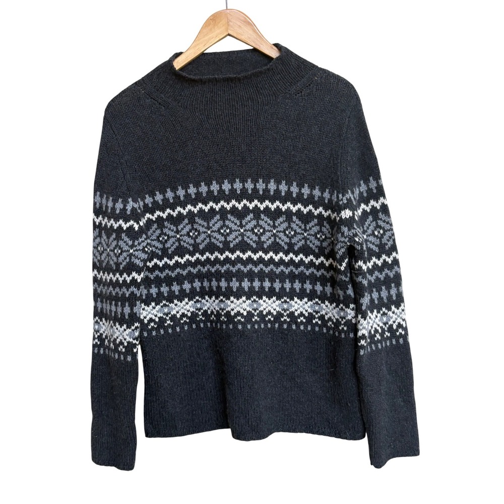 Pure Cashmere Women Gray Fair Isle Mock Neck Long Sleeve Sweater Size Large